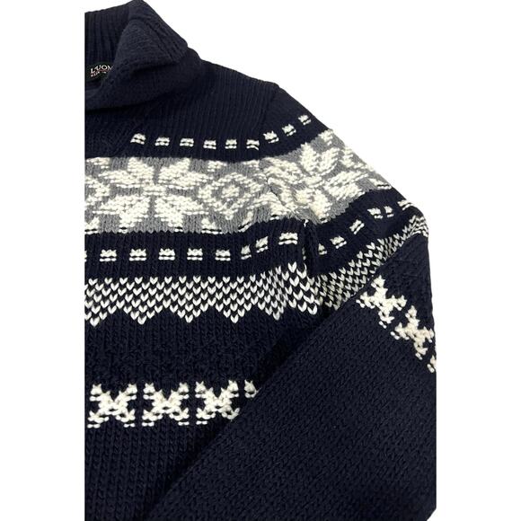 Vintage L’uomo Sweater Mens Small Blue Wool Blend Nordic Fair Isle Shawl Collar - Picture 4 of 7